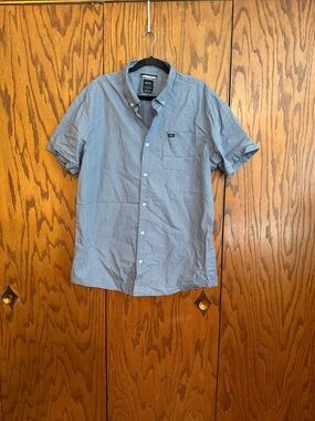 RVCA Slim Fit Short Sleeve Button Up Shirt Blue Micro Check XXL Casual